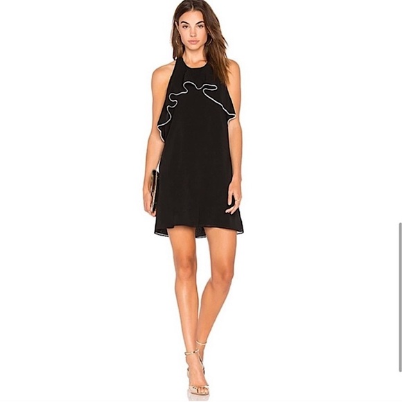 Alice + Olivia Gwenie Black White Halter Dress Silk Ruffle Backless Size Small - Picture 1 of 10